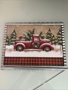 Burton Red Vintage Truck Christmas Wall Art